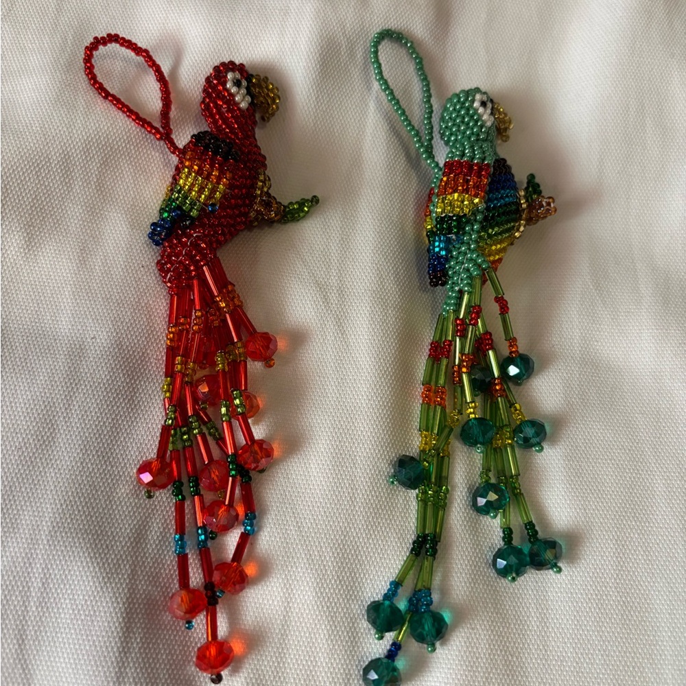 Vibrant Beaded Parrot Decorations